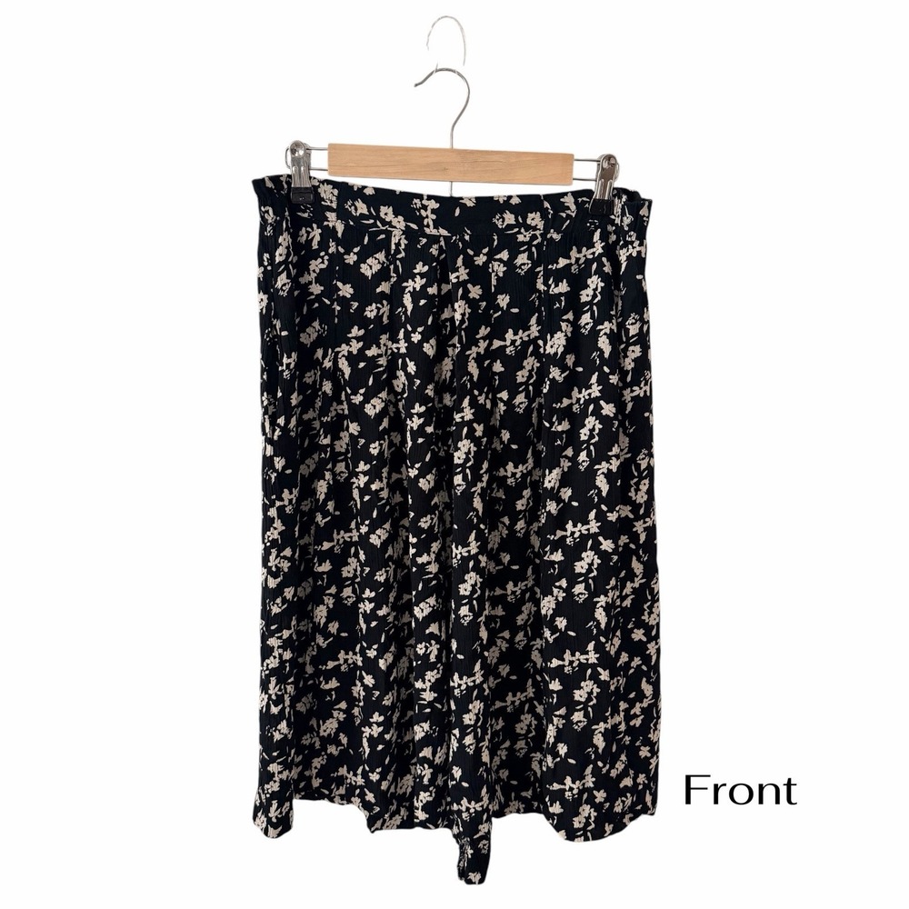 Susan Burrows Petite Sophisticate Floral‎ Midi Skirt Black White Pull On